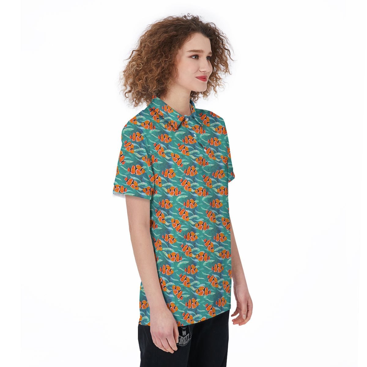 Clownfish Watercolor Blue Print Pattern Women's Golf Shirts-grizzshop