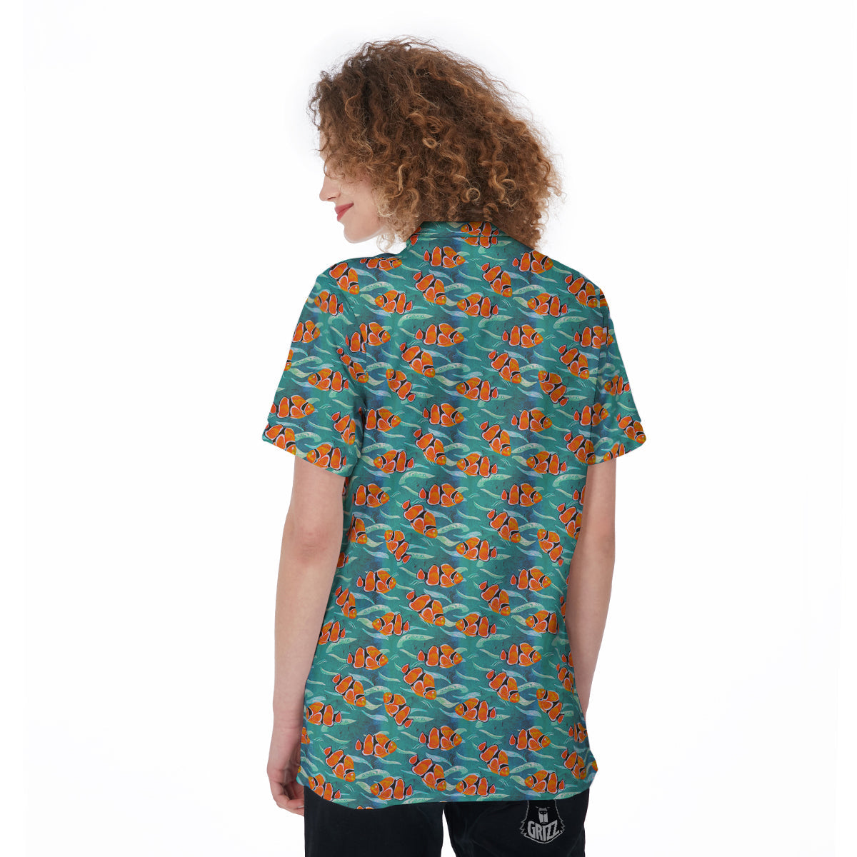 Clownfish Watercolor Blue Print Pattern Women's Golf Shirts-grizzshop