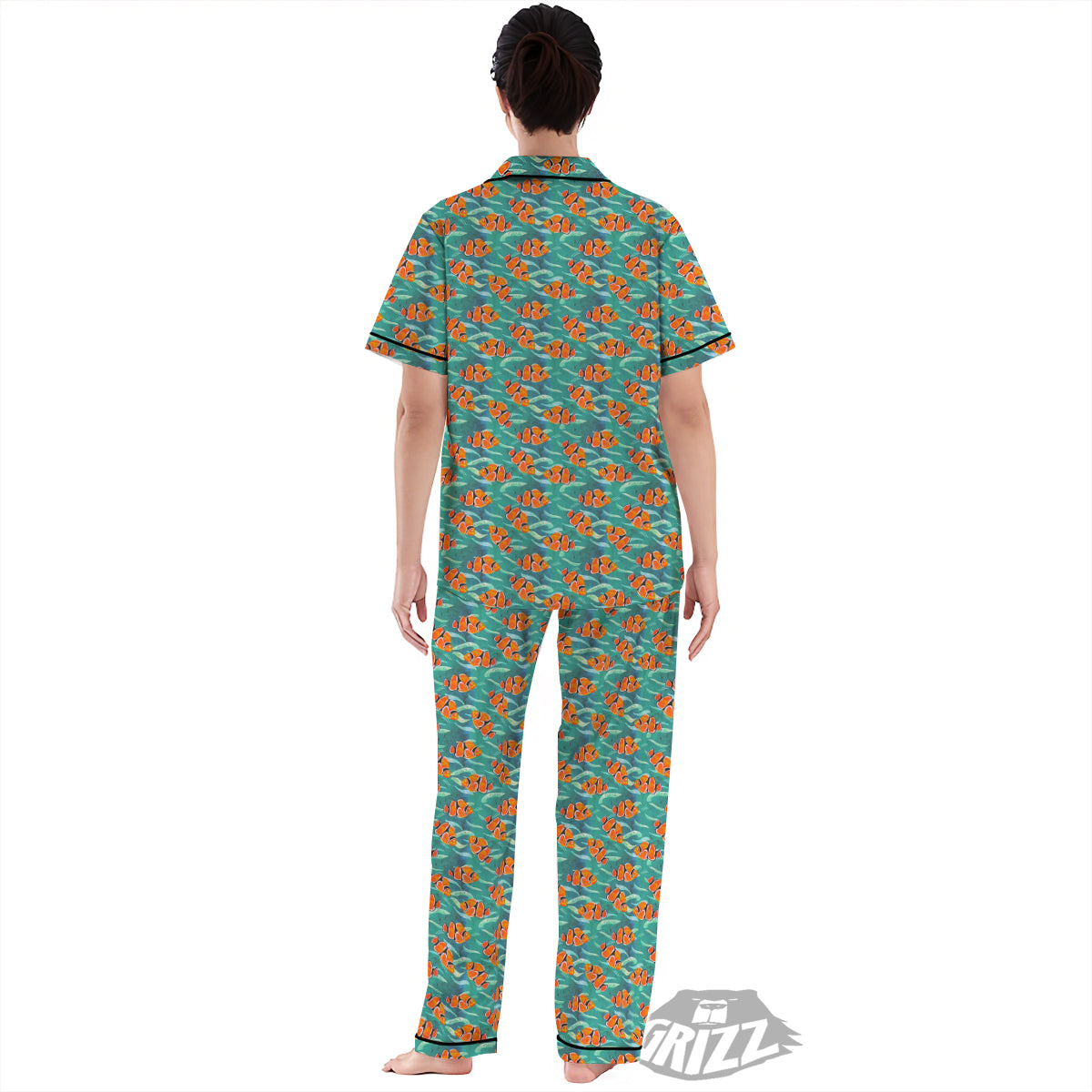 Clownfish Watercolor Blue Print Pattern Women's Pajamas Set-grizzshop