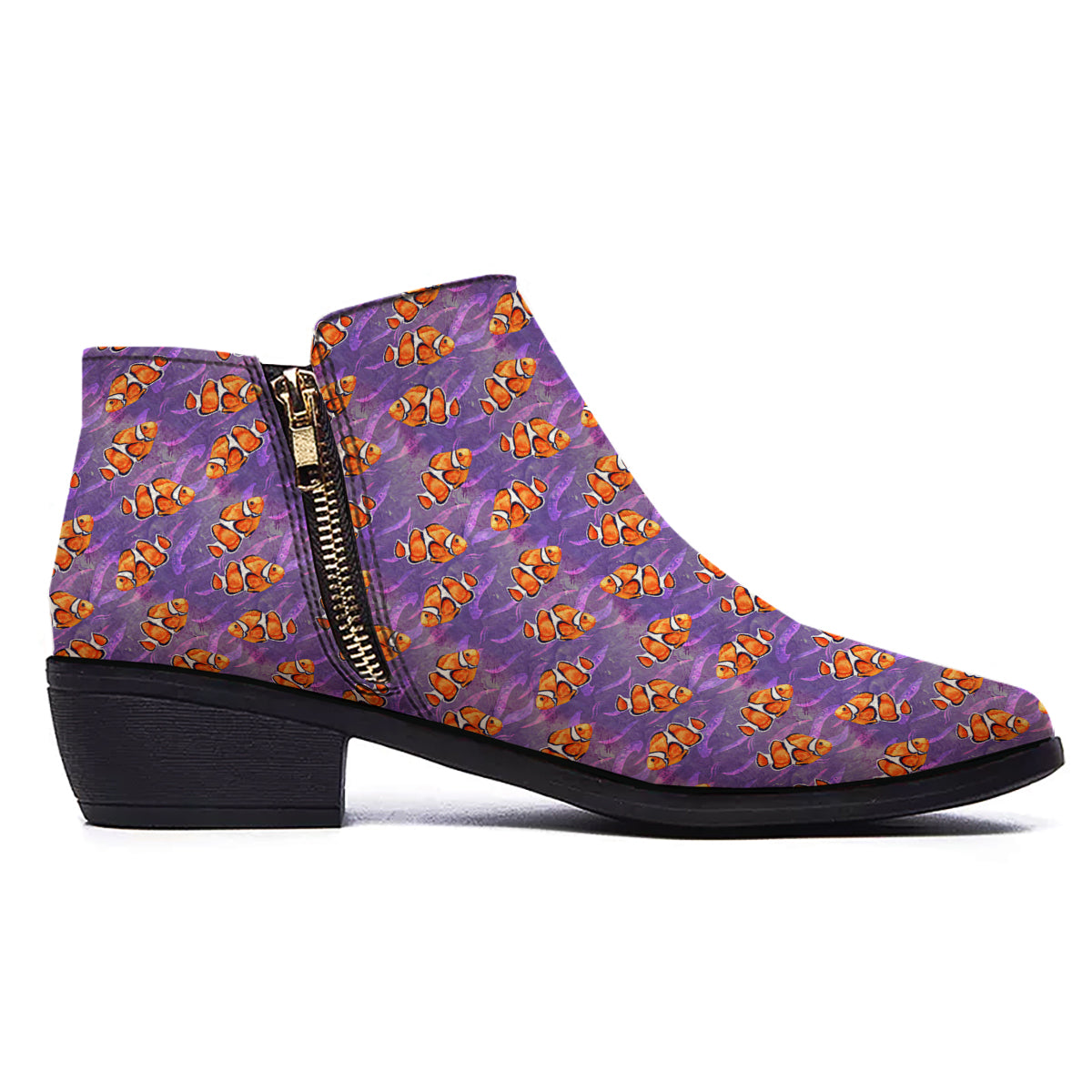 Clownfish Watercolor Purple Print Pattern Ankle Boots-grizzshop
