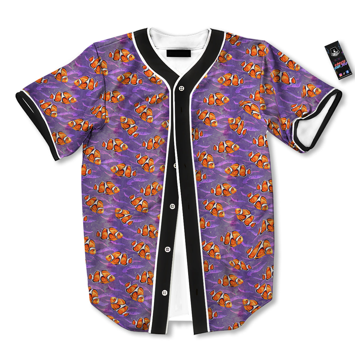 Clownfish Watercolor Purple Print Pattern Baseball Jersey-grizzshop