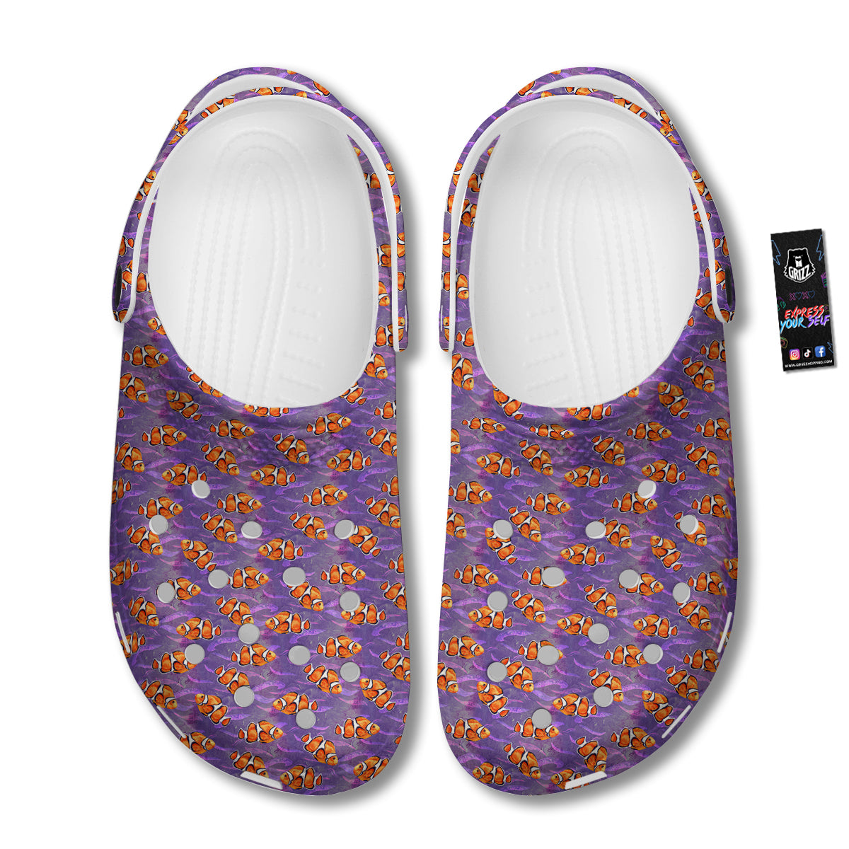 Clownfish Watercolor Purple Print Pattern Clog-grizzshop
