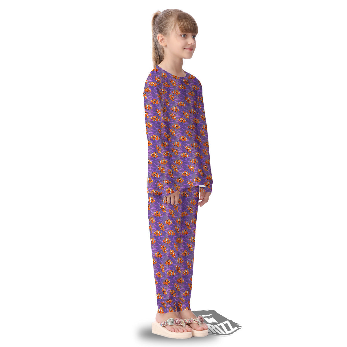 Clownfish Watercolor Purple Print Pattern Kid's Pajamas-grizzshop