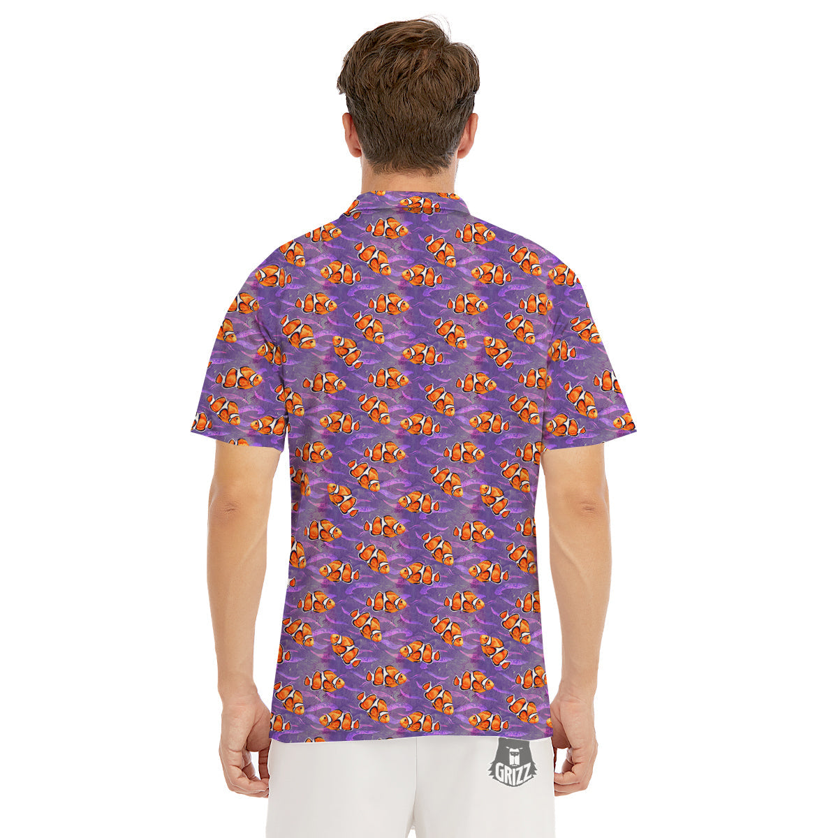 Clownfish Watercolor Purple Print Pattern Men's Golf Shirts-grizzshop