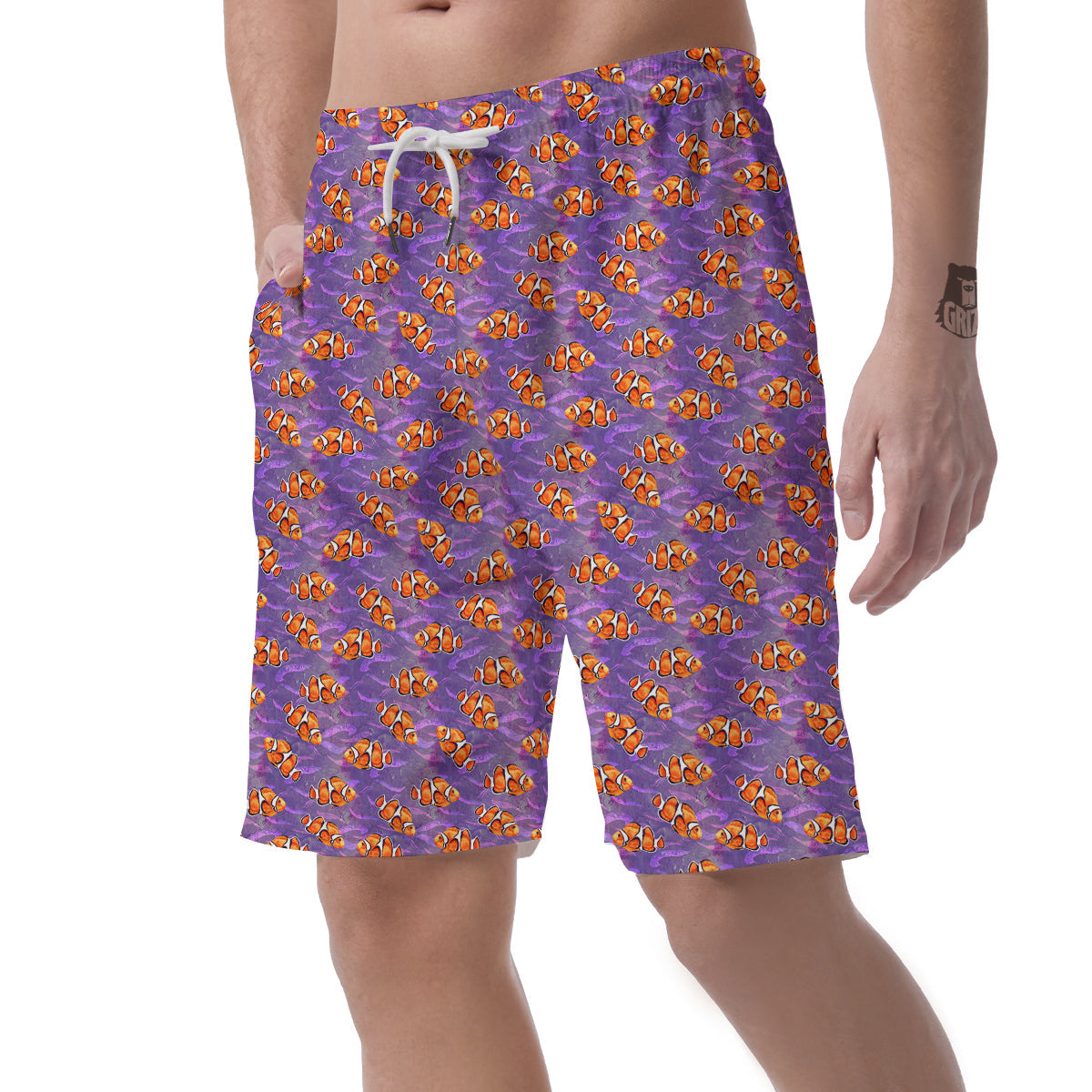 Clownfish Watercolor Purple Print Pattern Men's Shorts-grizzshop