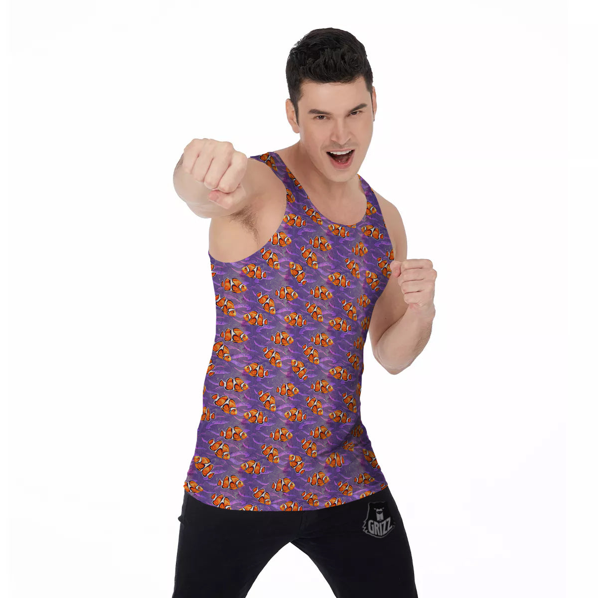 Clownfish Watercolor Purple Print Pattern Men's Tank Top-grizzshop