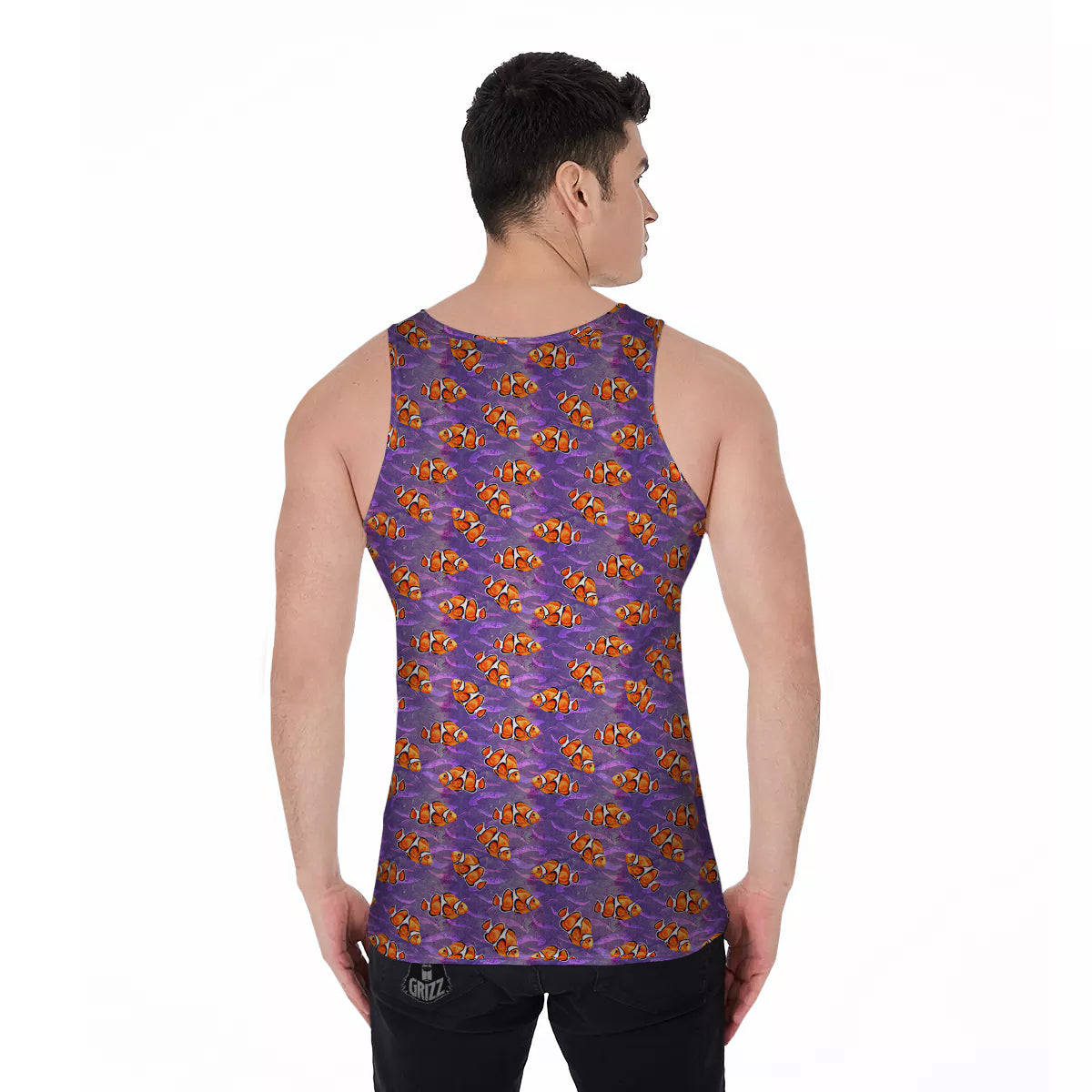 Clownfish Watercolor Purple Print Pattern Men's Tank Top-grizzshop