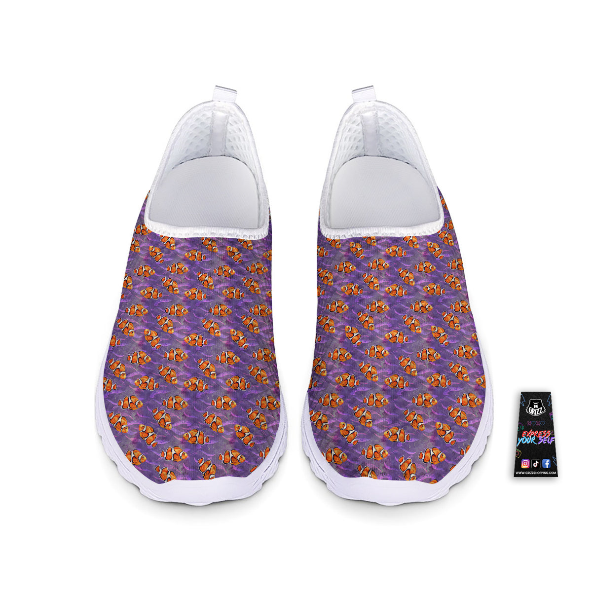Clownfish Watercolor Purple Print Pattern Nurse Shoes-grizzshop