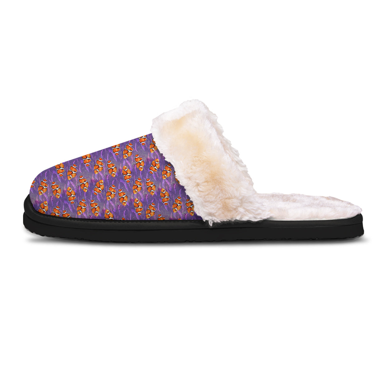 Clownfish Watercolor Purple Print Pattern Slippers-grizzshop