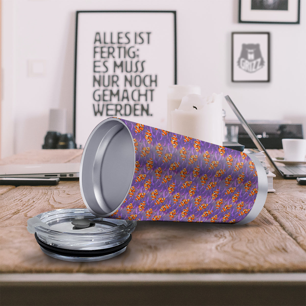 Clownfish Watercolor Purple Print Pattern Tumbler-grizzshop