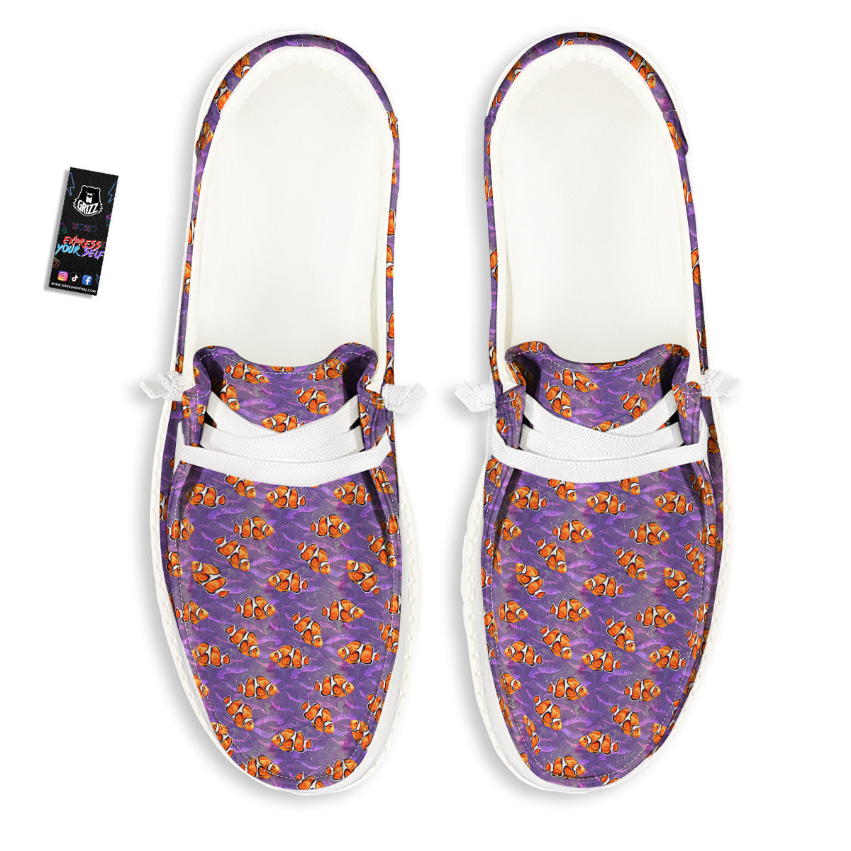 Clownfish Watercolor Purple Print Pattern White Loafers-grizzshop