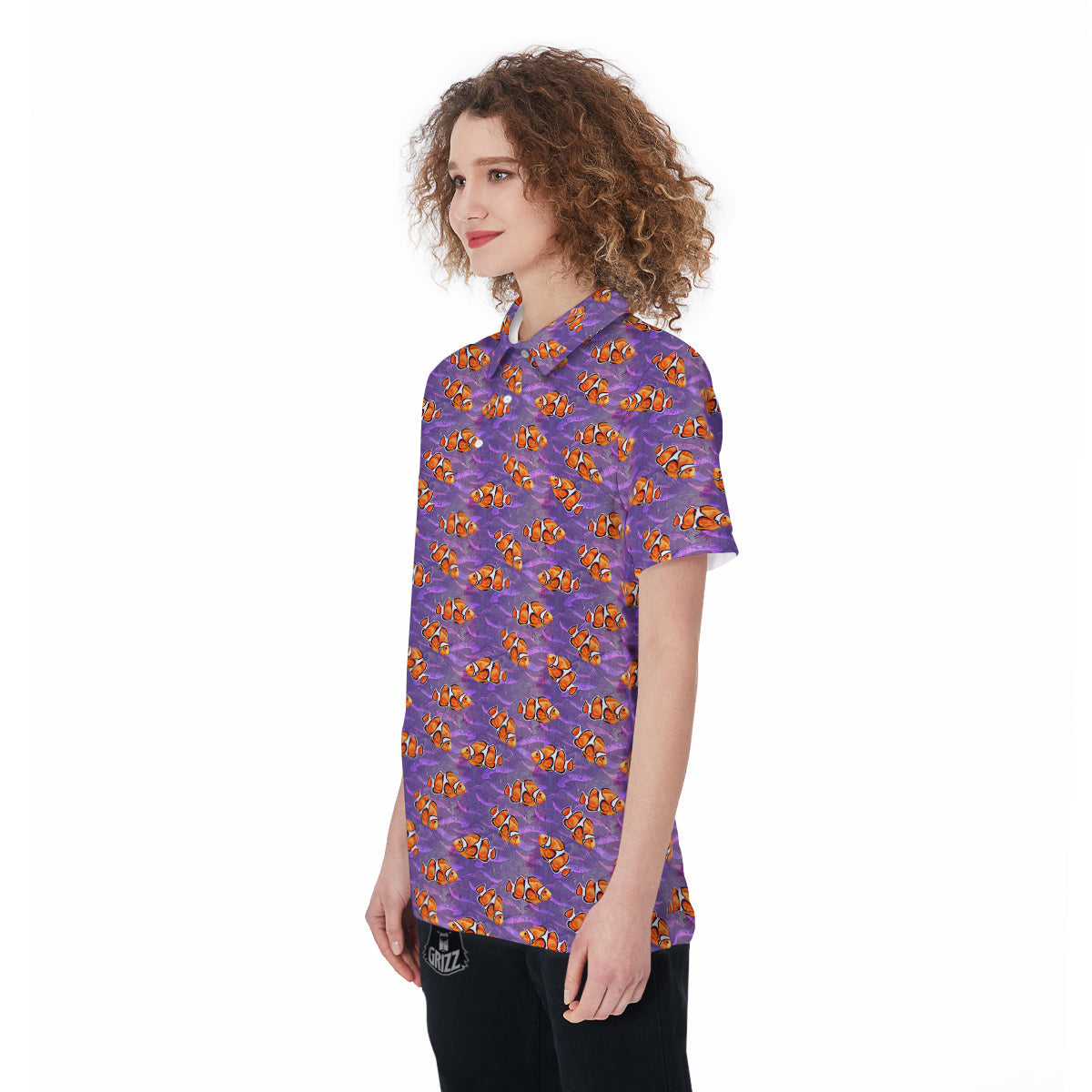 Clownfish Watercolor Purple Print Pattern Women's Golf Shirts-grizzshop