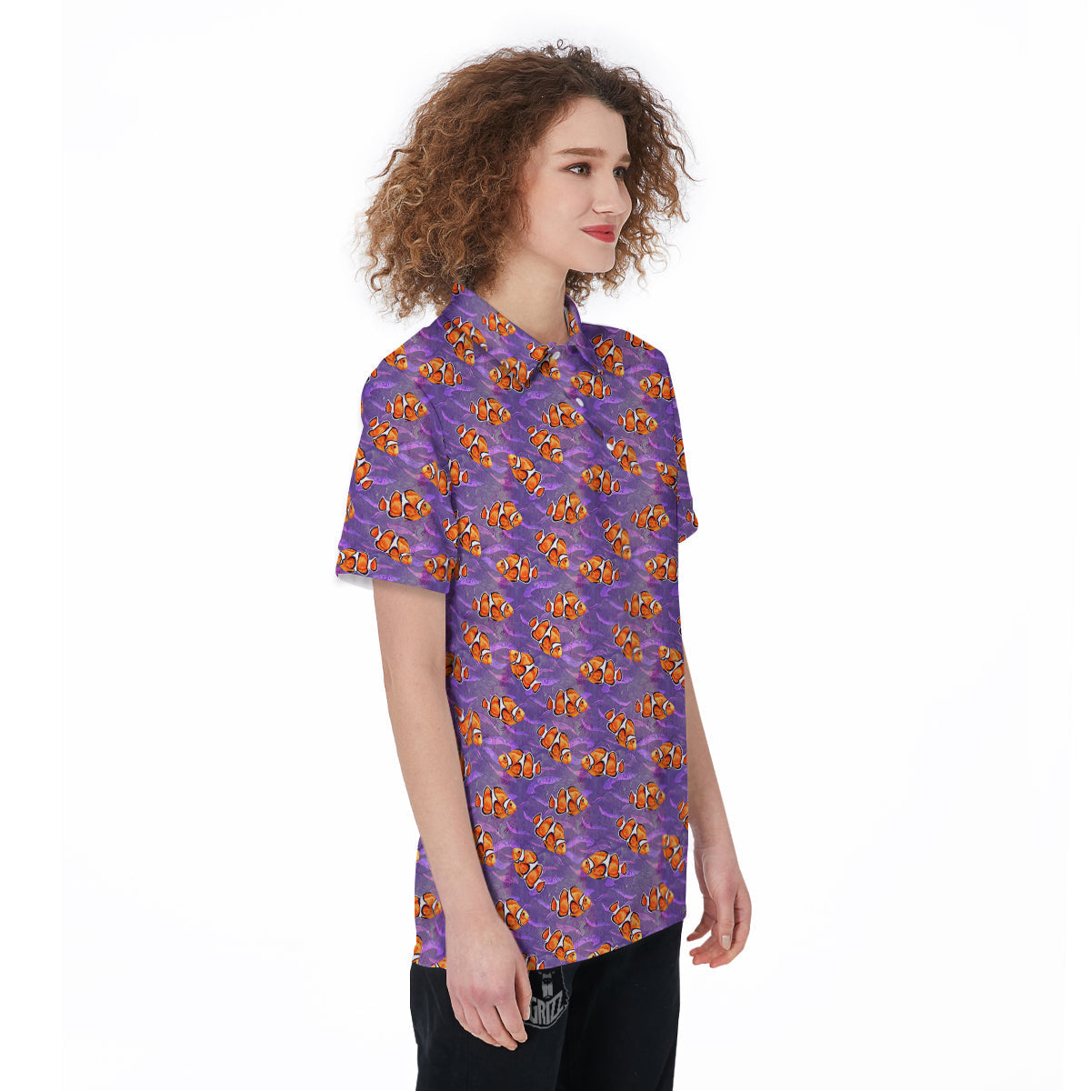 Clownfish Watercolor Purple Print Pattern Women's Golf Shirts-grizzshop