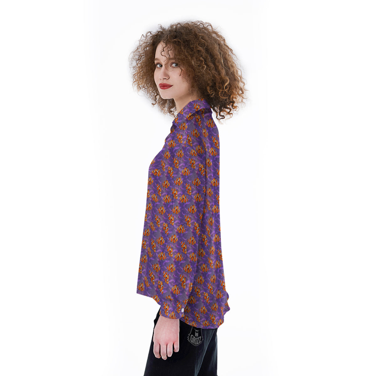 Clownfish Watercolor Purple Print Pattern Women's Long Sleeve Shirts-grizzshop