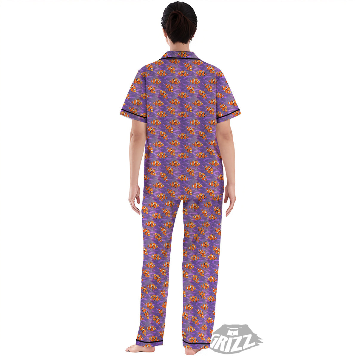 Clownfish Watercolor Purple Print Pattern Women's Pajamas Set-grizzshop