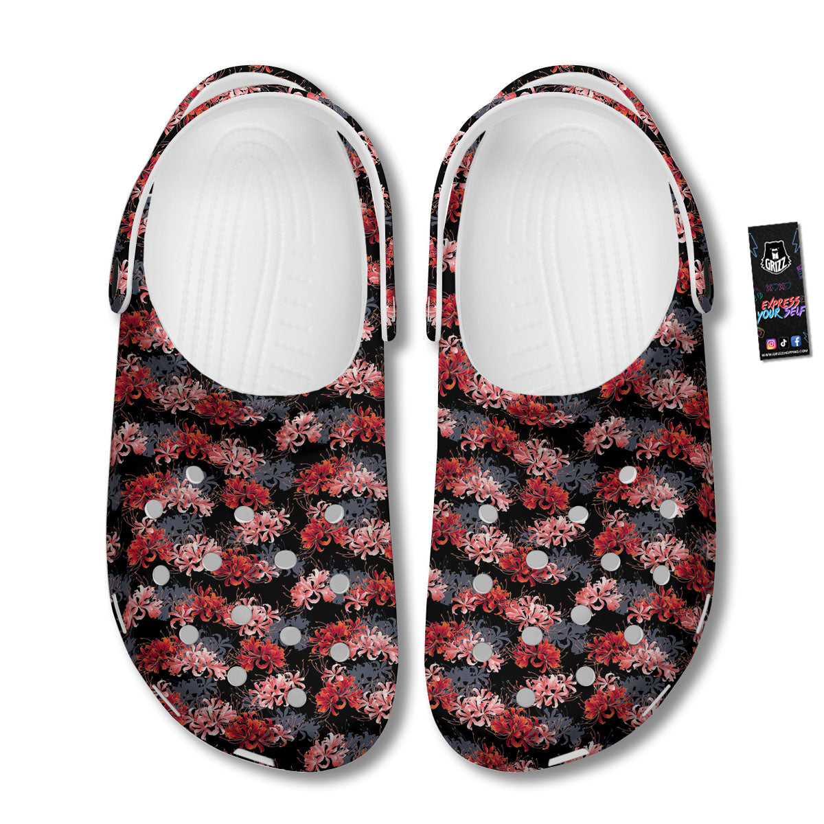 Cluster Amaryllis Japanese Print Pattern Clog-grizzshop