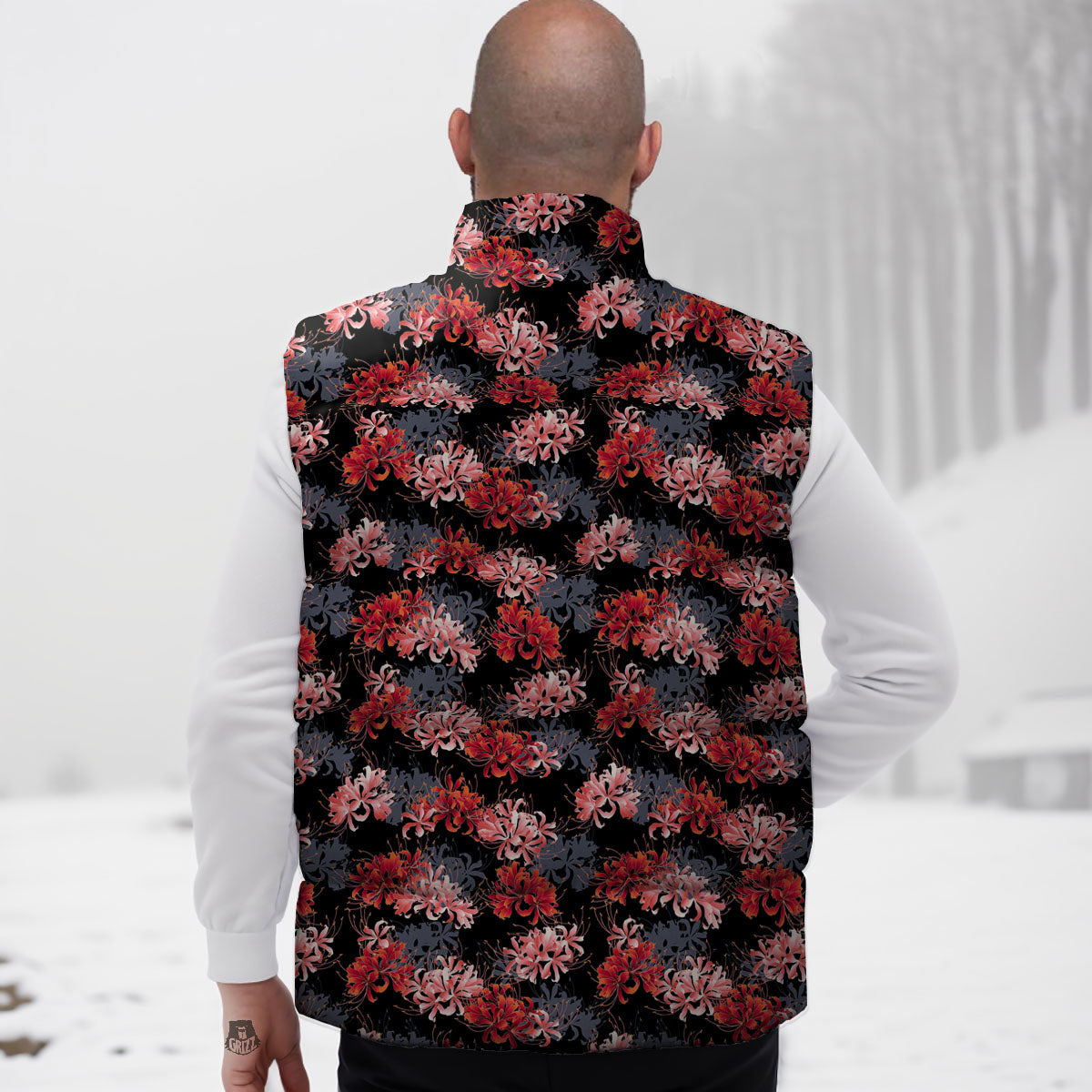 Cluster Amaryllis Japanese Print Pattern Down Vest