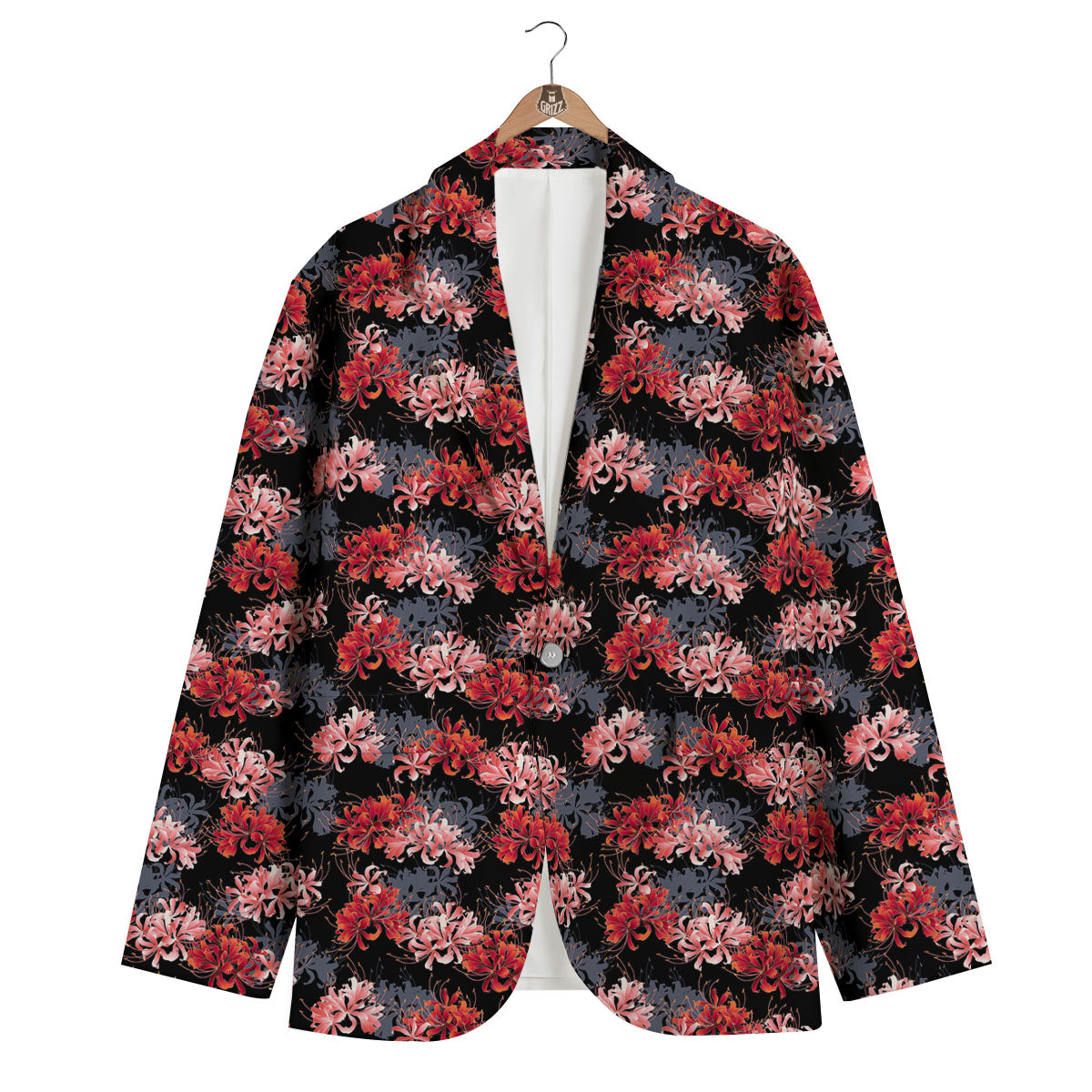 Cluster Amaryllis Japanese Print Pattern Men's Blazer-grizzshop