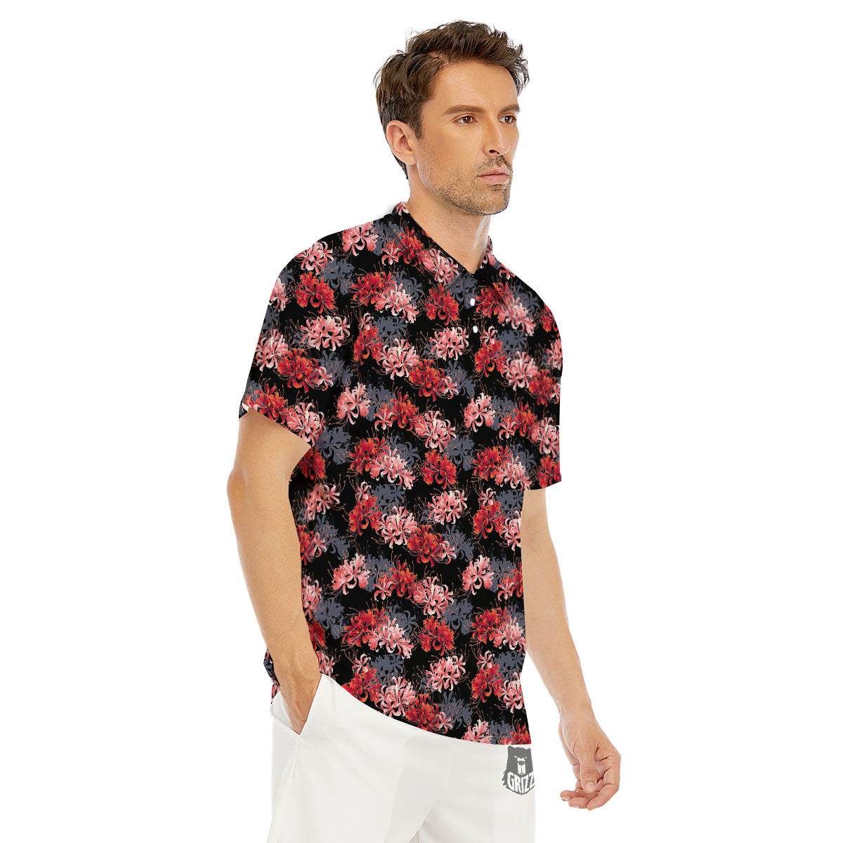 Cluster Amaryllis Japanese Print Pattern Men's Golf Shirts-grizzshop