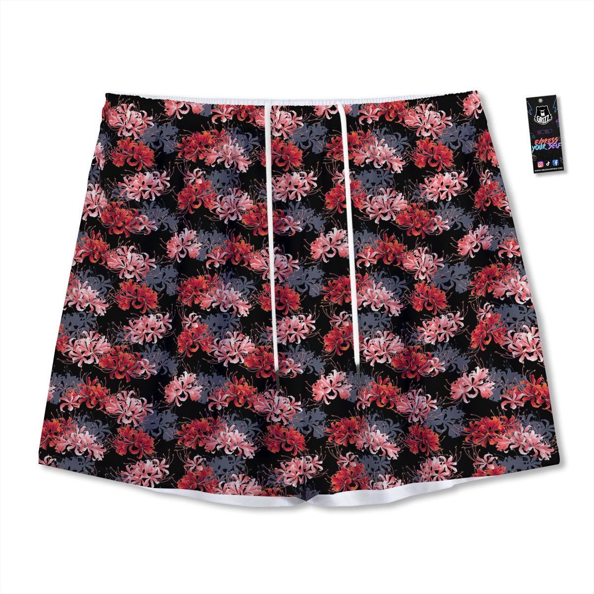 Cluster Amaryllis Japanese Print Pattern Mesh Shorts
