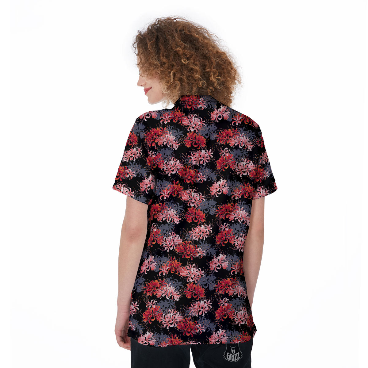 Cluster Amaryllis Japanese Print Pattern Women's Golf Shirts-grizzshop