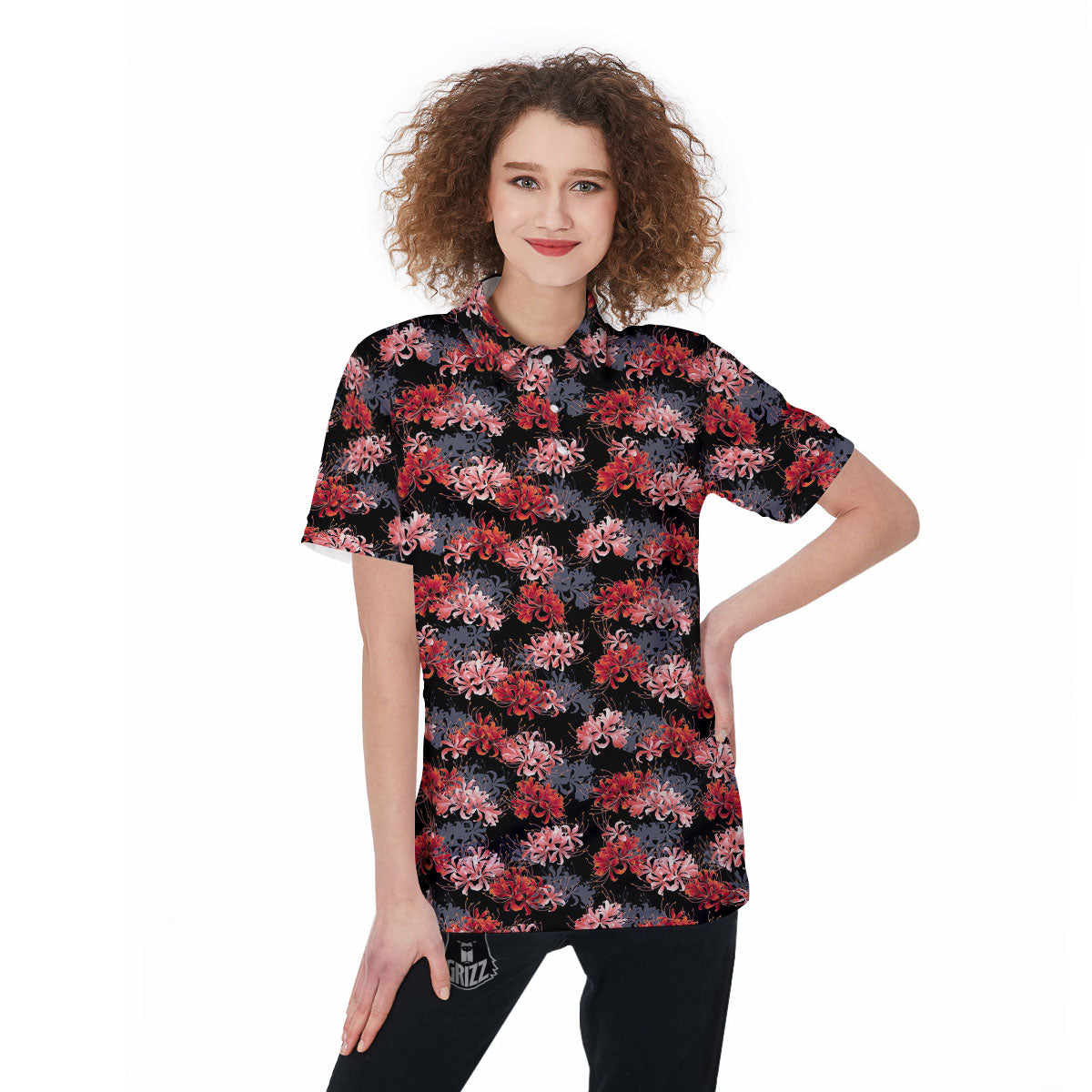 Cluster Amaryllis Japanese Print Pattern Women's Golf Shirts-grizzshop