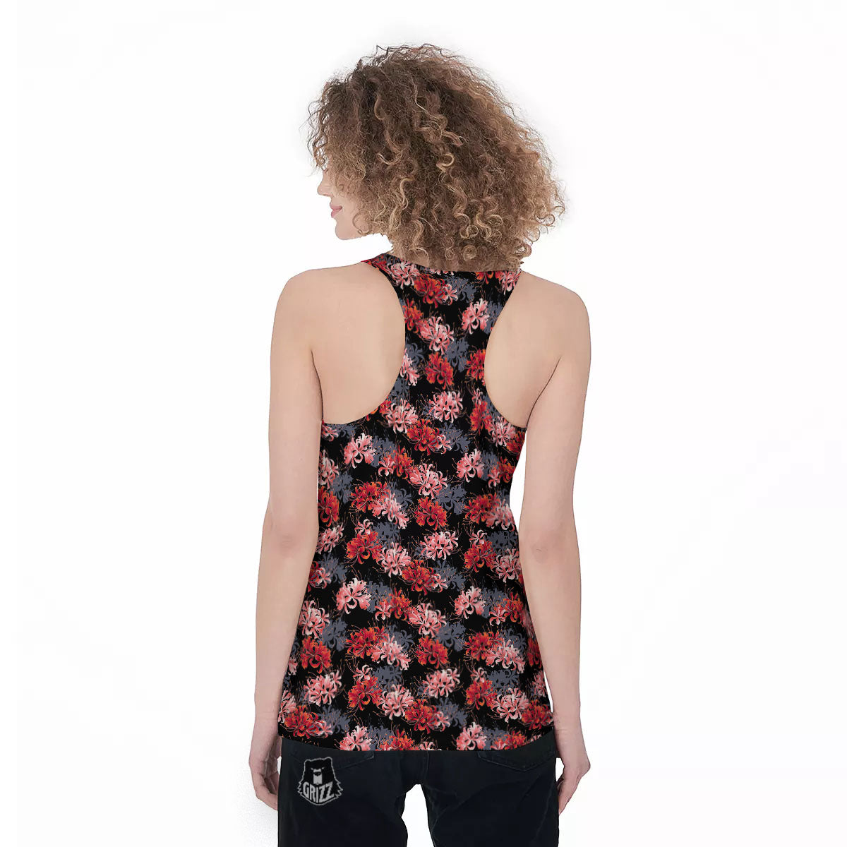 Cluster Amaryllis Japanese Print Pattern Women's Racerback Tank Top-grizzshop