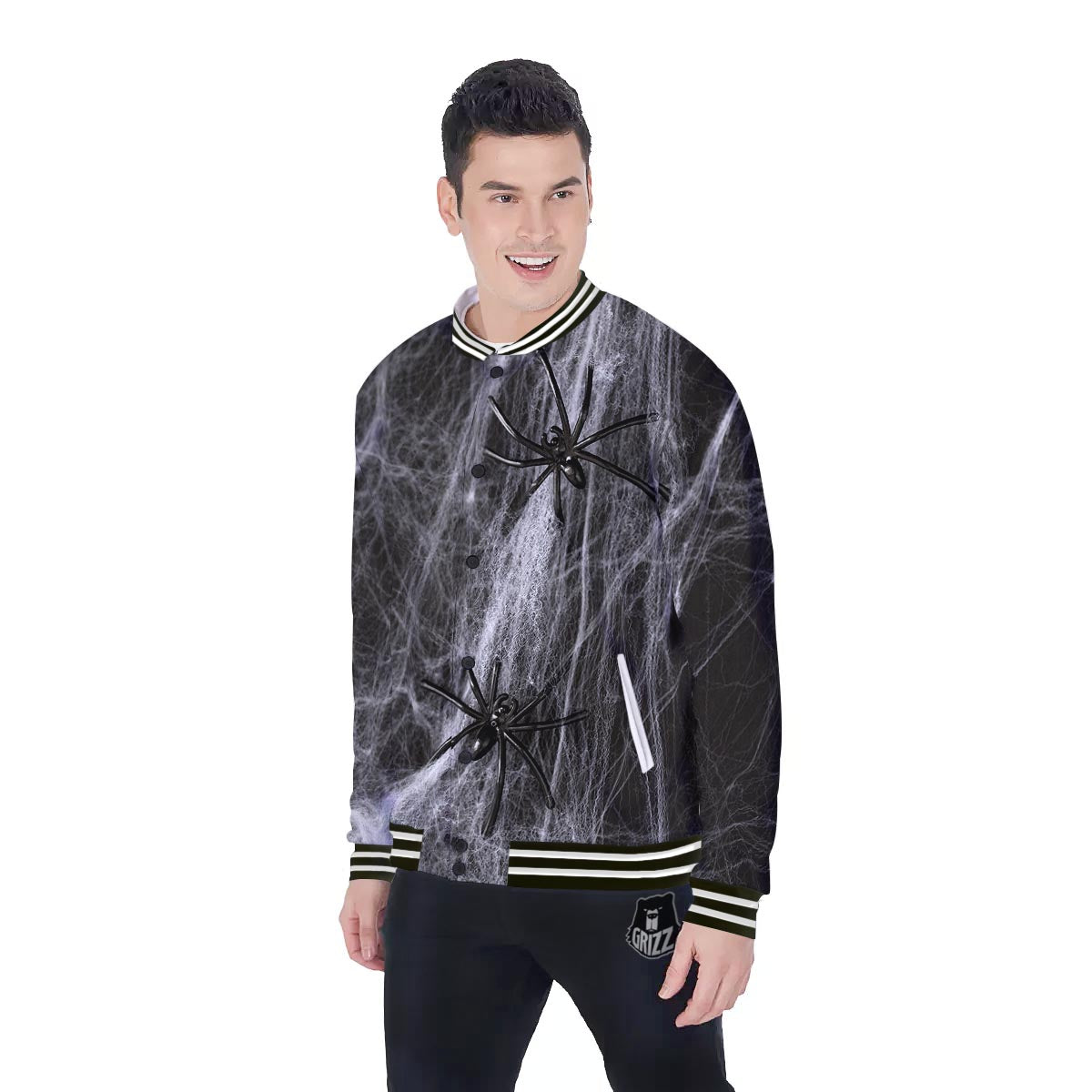 Cobweb And Toy Spiders Print Baseball Jacket-grizzshop