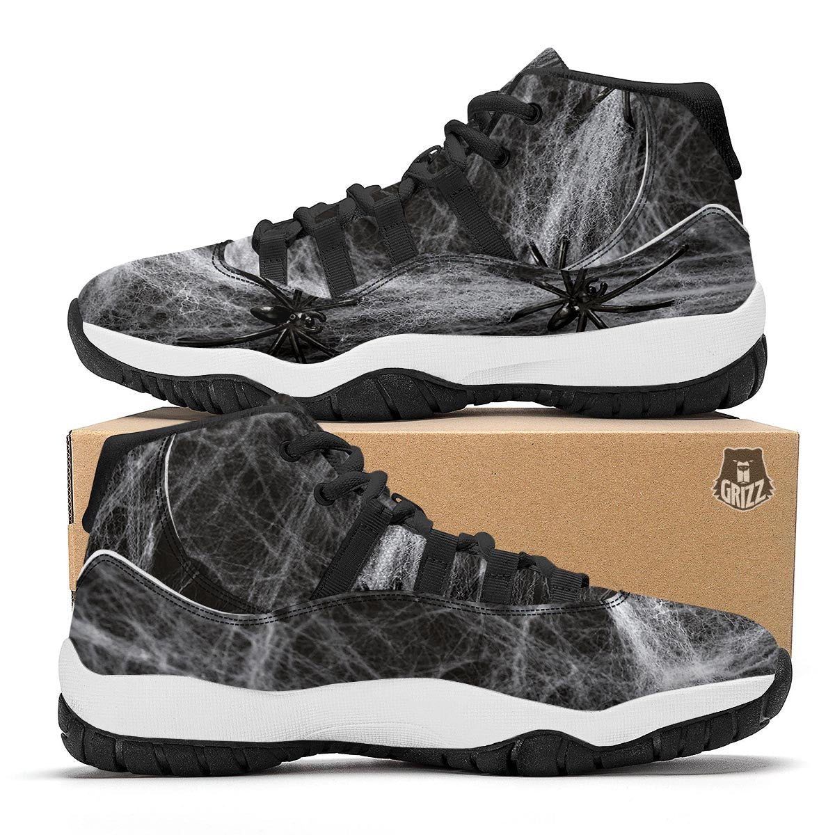 Cobweb And Toy Spiders Print Black Bball Shoes-grizzshop
