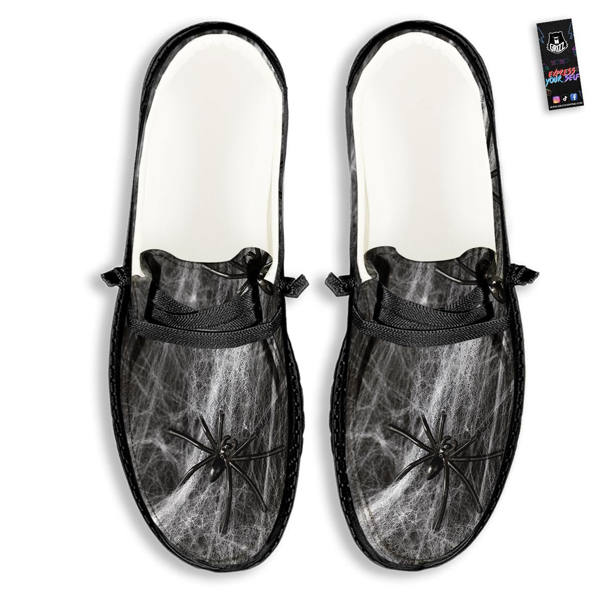 Cobweb And Toy Spiders Print Black Loafers-grizzshop
