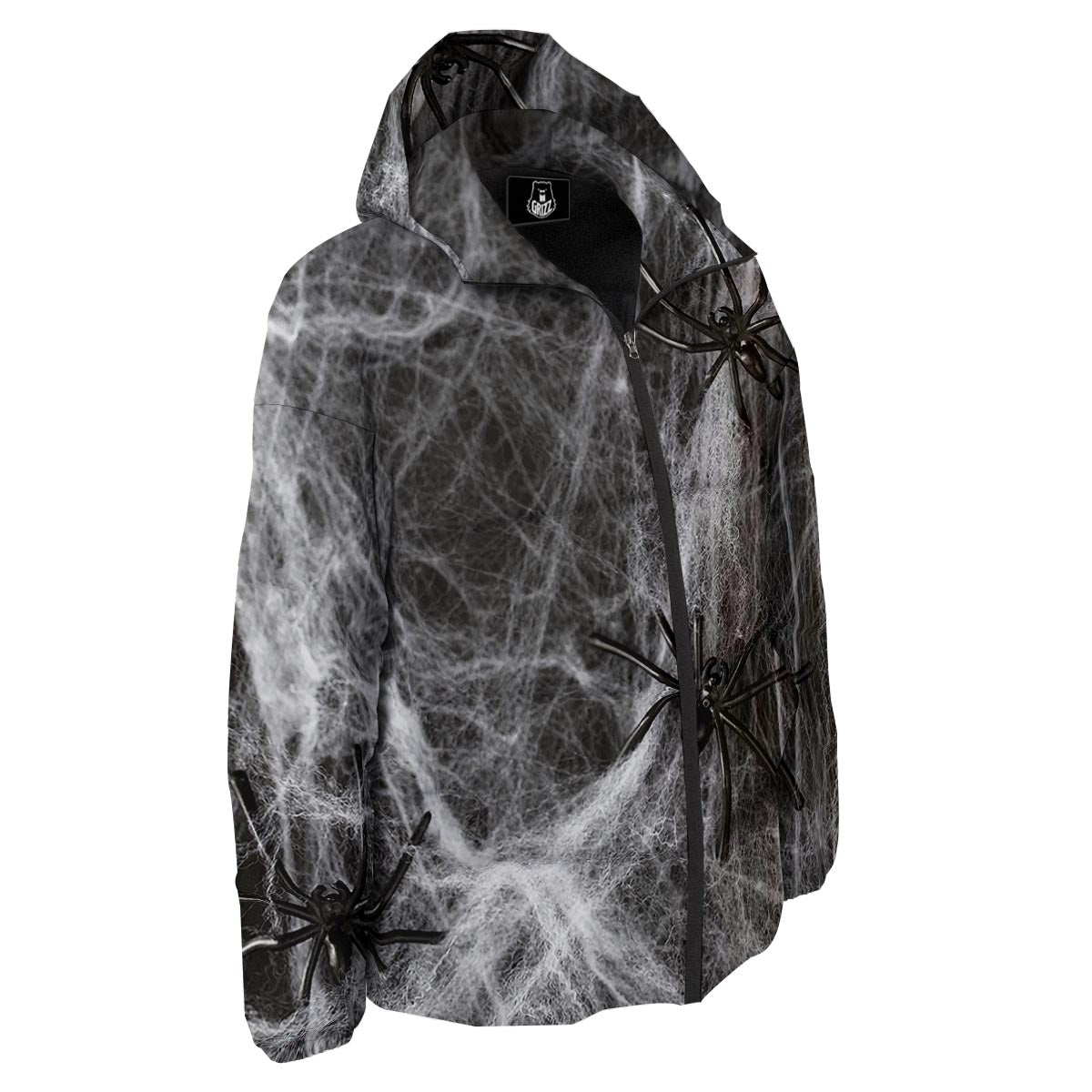 Cobweb And Toy Spiders Print Down Jacket-grizzshop