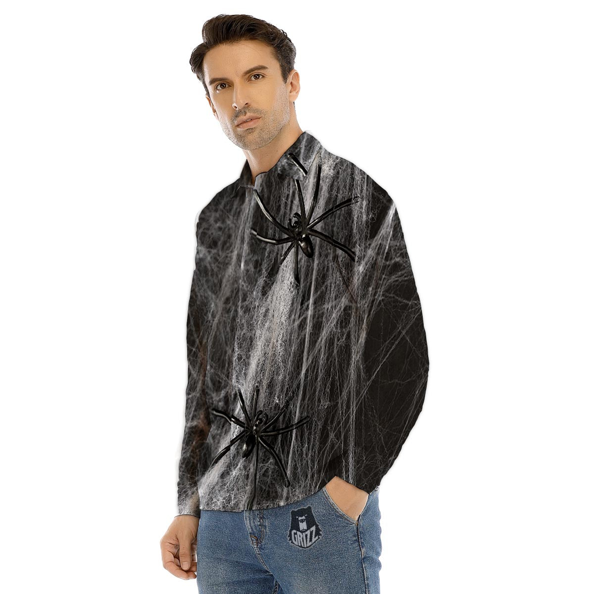 Cobweb And Toy Spiders Print Men's Dress Shirts-grizzshop