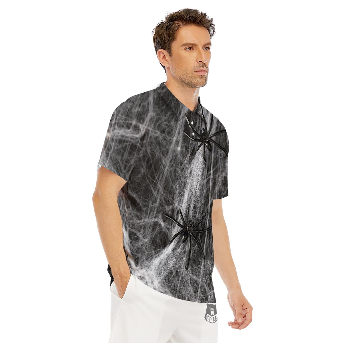 Cobweb And Toy Spiders Print Men's Golf Shirts-grizzshop