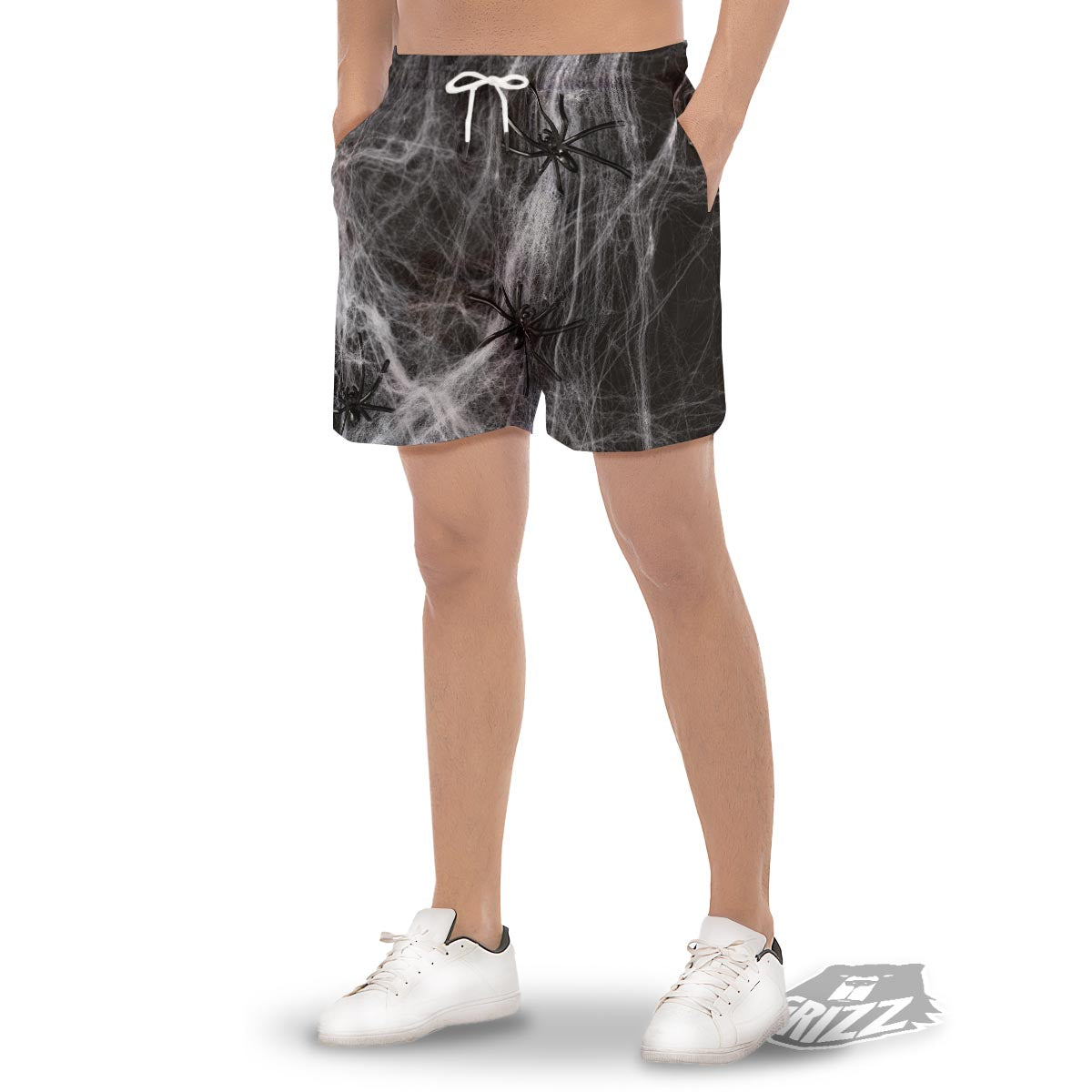 Cobweb And Toy Spiders Print Men's Gym Shorts-grizzshop