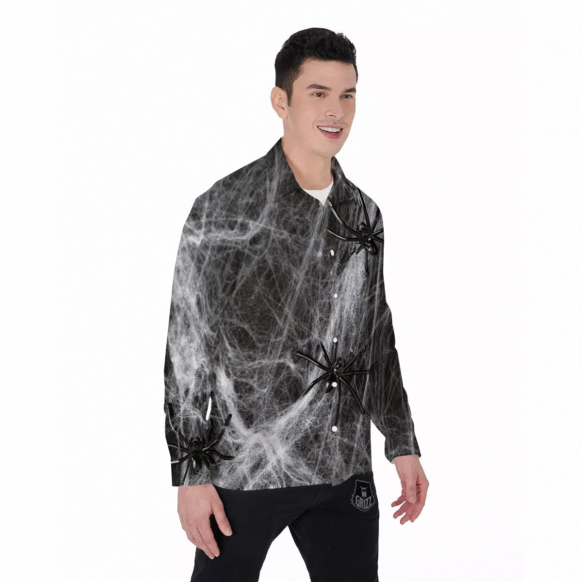Cobweb And Toy Spiders Print Men's Long Sleeve Shirts-grizzshop