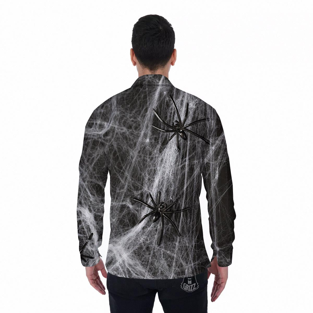 Cobweb And Toy Spiders Print Men's Long Sleeve Shirts-grizzshop