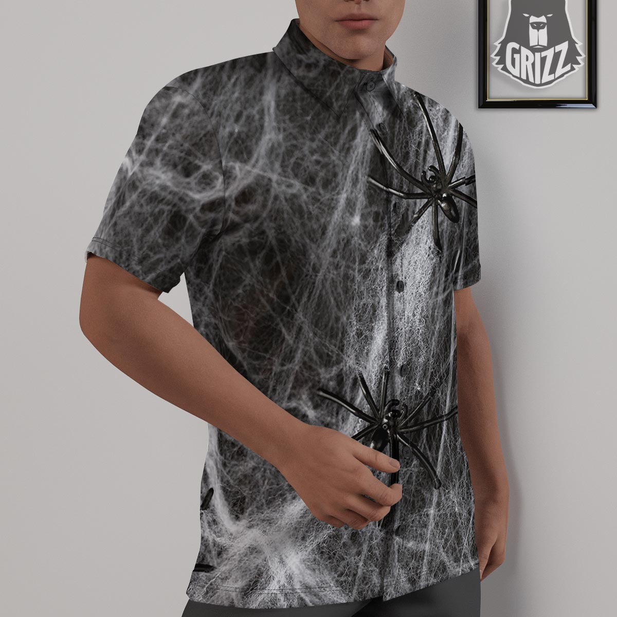 Cobweb And Toy Spiders Print Untucked Shirts-grizzshop