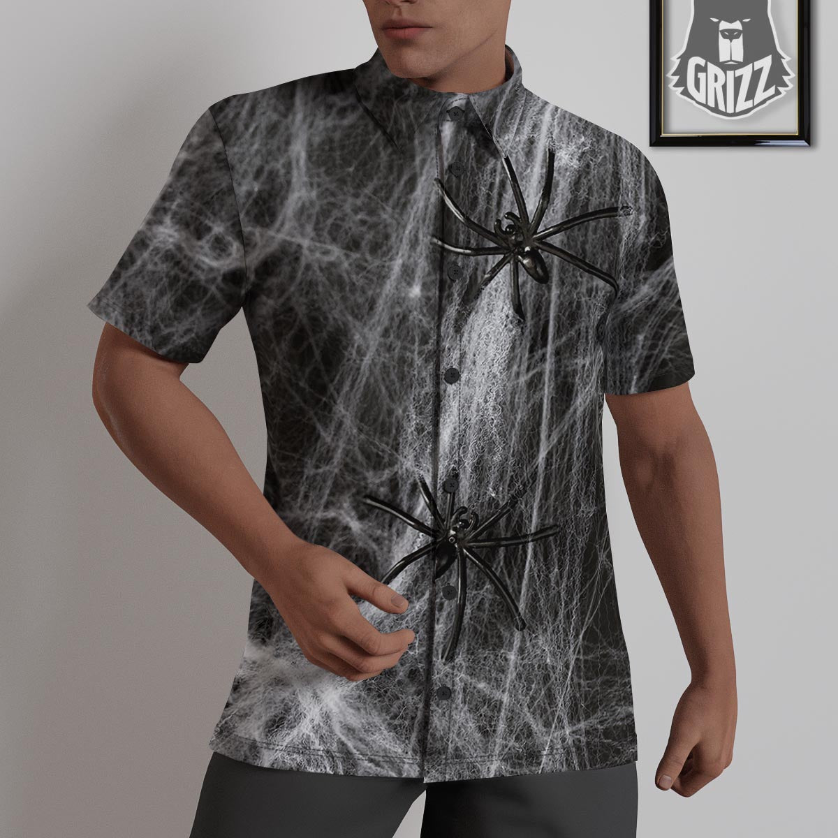 Cobweb And Toy Spiders Print Untucked Shirts-grizzshop