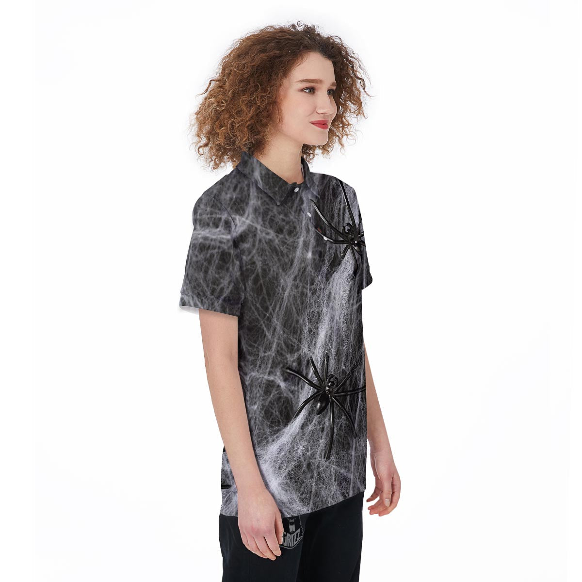 Cobweb And Toy Spiders Print Women's Golf Shirts-grizzshop