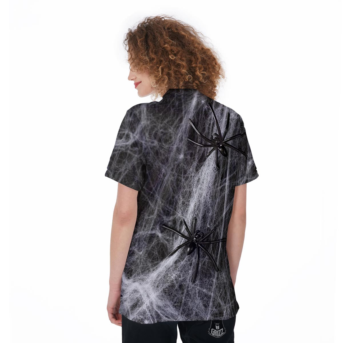 Cobweb And Toy Spiders Print Women's Golf Shirts-grizzshop