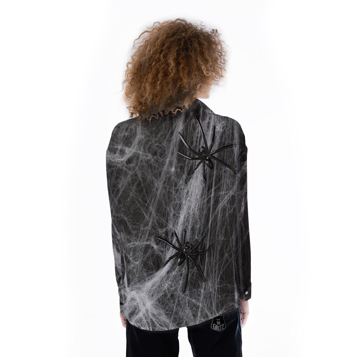 Cobweb And Toy Spiders Print Women's Long Sleeve Shirts-grizzshop