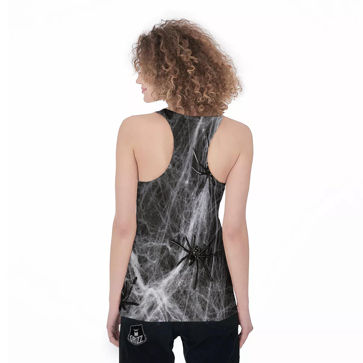 Cobweb And Toy Spiders Print Women's Racerback Tank Top-grizzshop