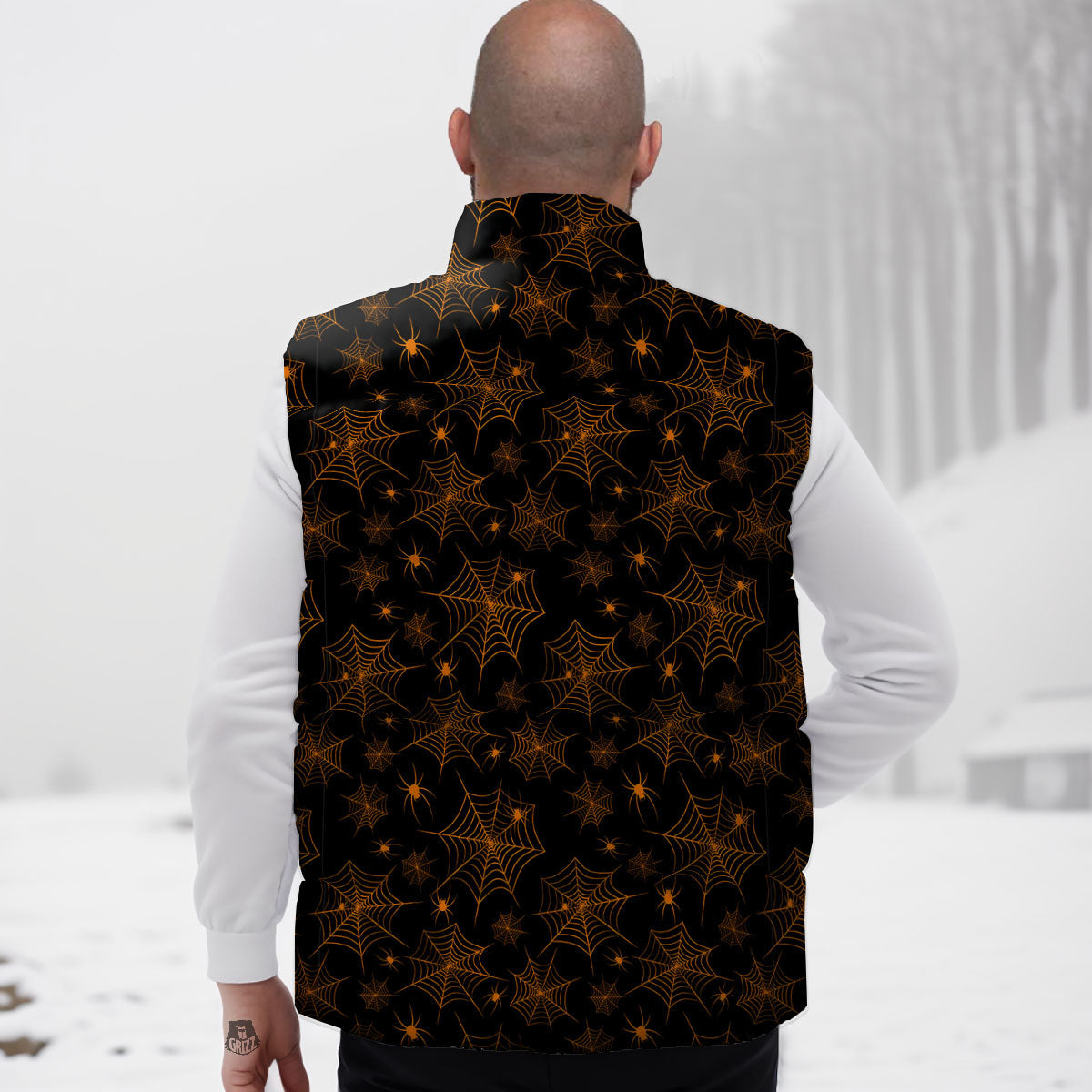 Cobweb Halloween Print Pattern Down Vest-grizzshop