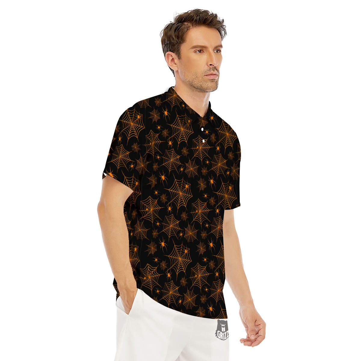 Cobweb Halloween Print Pattern Men's Golf Shirts-grizzshop