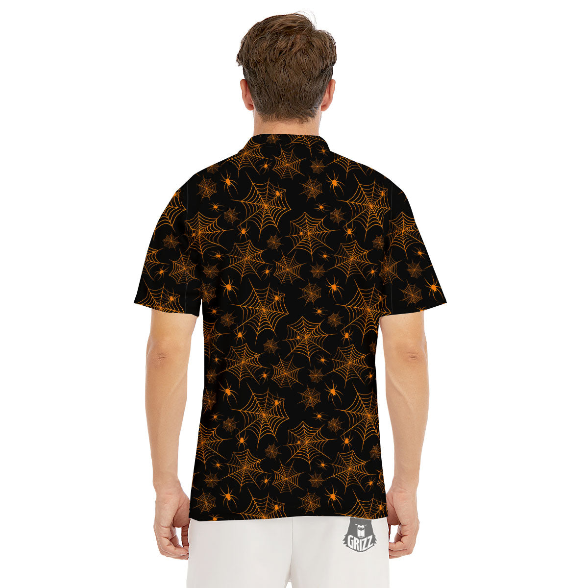 Cobweb Halloween Print Pattern Men's Golf Shirts-grizzshop