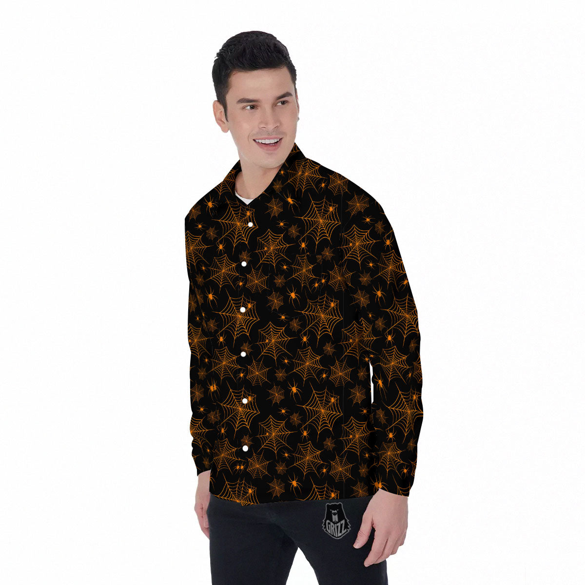 Cobweb Halloween Print Pattern Men's Long Sleeve Shirts-grizzshop