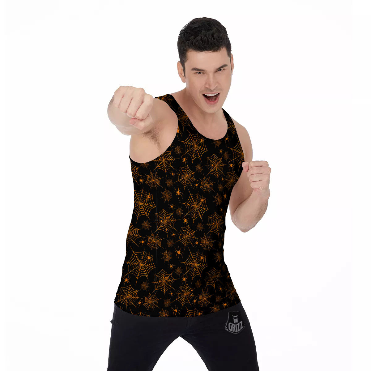 Cobweb Halloween Print Pattern Men's Tank Top-grizzshop
