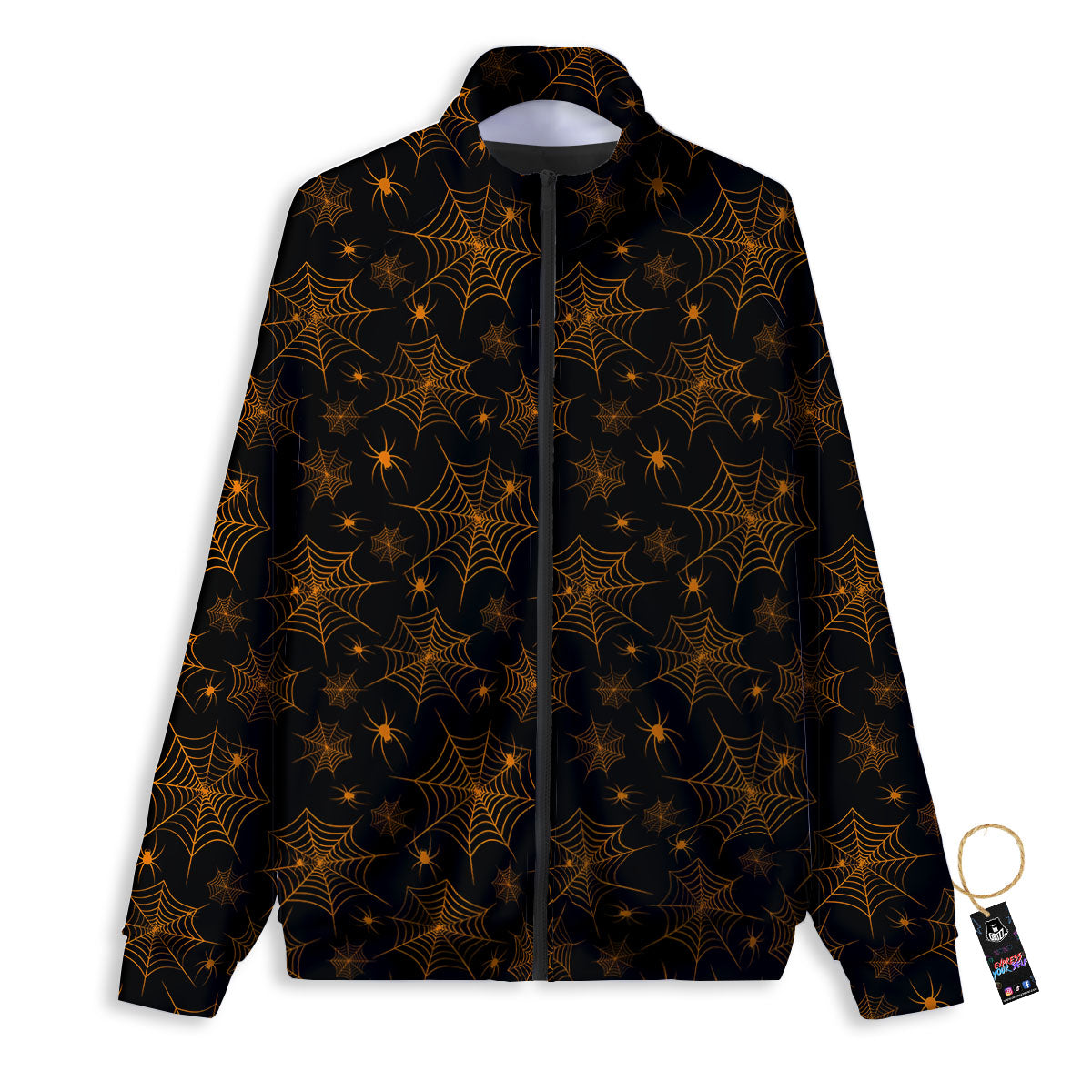 Cobweb Halloween Print Pattern Track Jacket-grizzshop