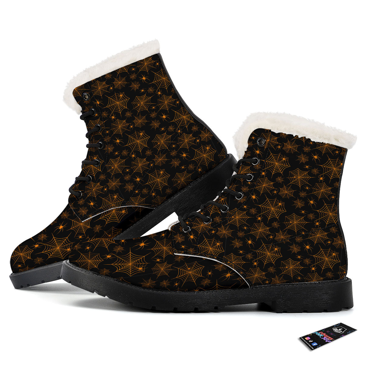 Cobweb Halloween Print Pattern Winter Boots-grizzshop