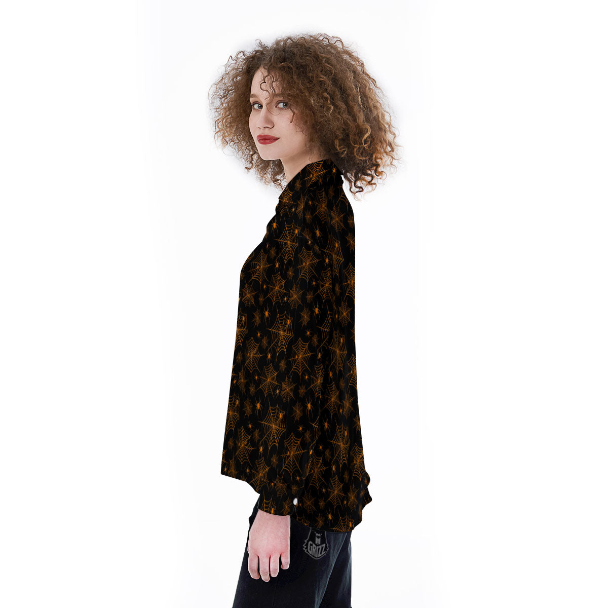 Cobweb Halloween Print Pattern Women's Long Sleeve Shirts-grizzshop